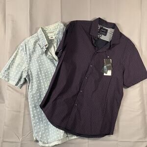 Denim‎ & Flower Shirt Mens Large Pink Dot + Navy Comfort Fit Medium Stretch NWT